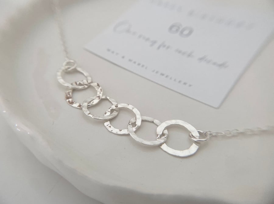 60th Birthday Silver Necklace, Silver 6 Decades Necklace, Gift for her
