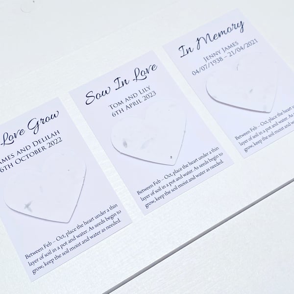 1 x Plantable Seed Heart Favour - Birthday Favour, Wedding Favours, Memorial