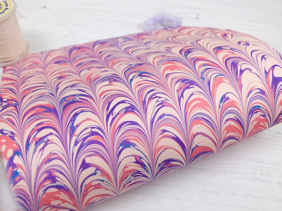 A4 Marbled paper sheet pink purple arch pattern