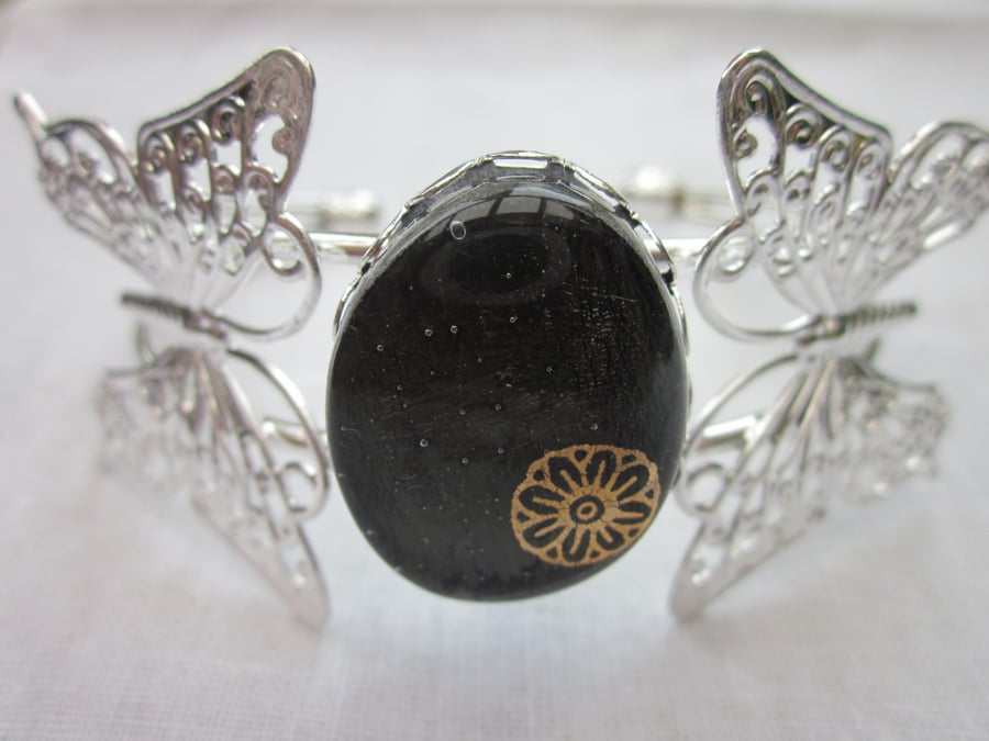 Handmade fused glass butterfly bangle - Autumn sunflower