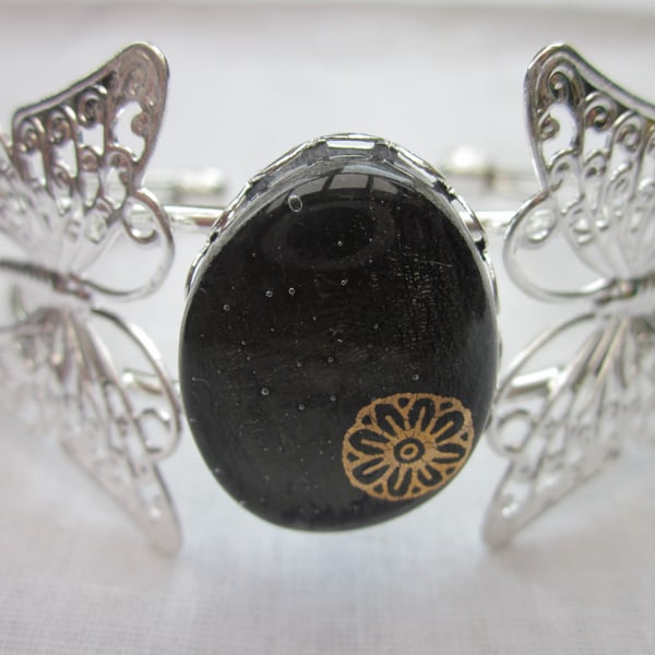 Handmade fused glass butterfly bangle - Autumn sunflower