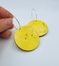 Bright yellow large wooden hooped dangly earrings - Image 5