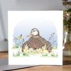 Female duck and chicks greeting card (blank) 