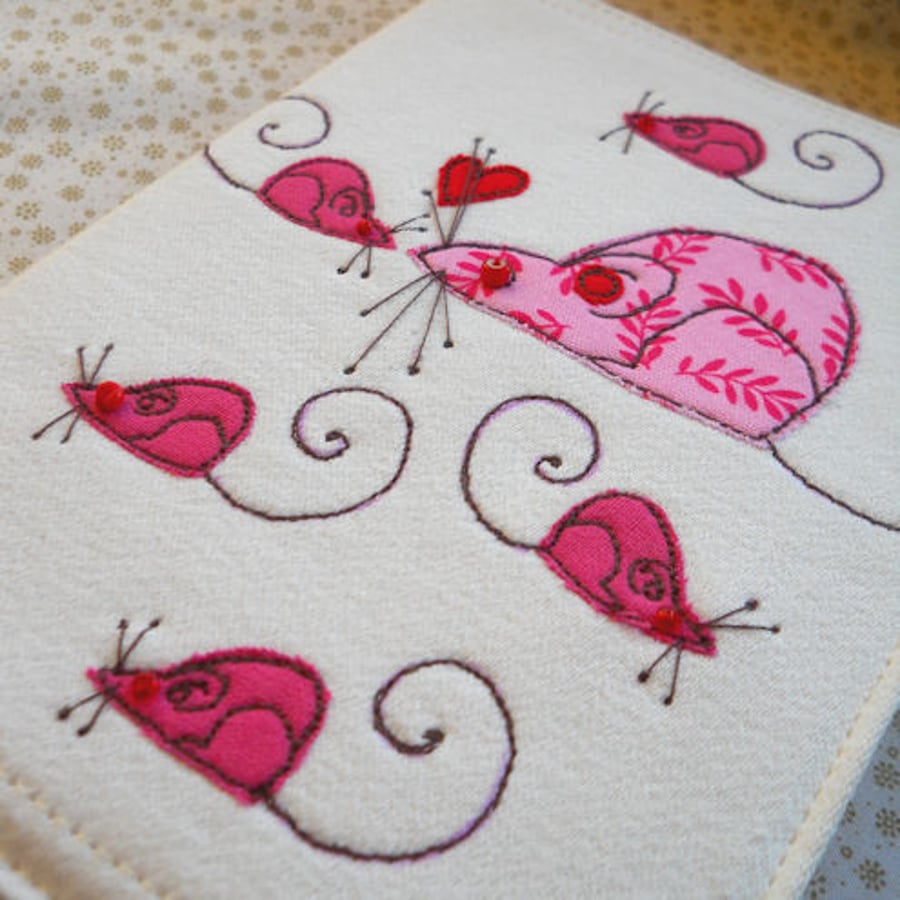 embroidered rats notebook - A6 size