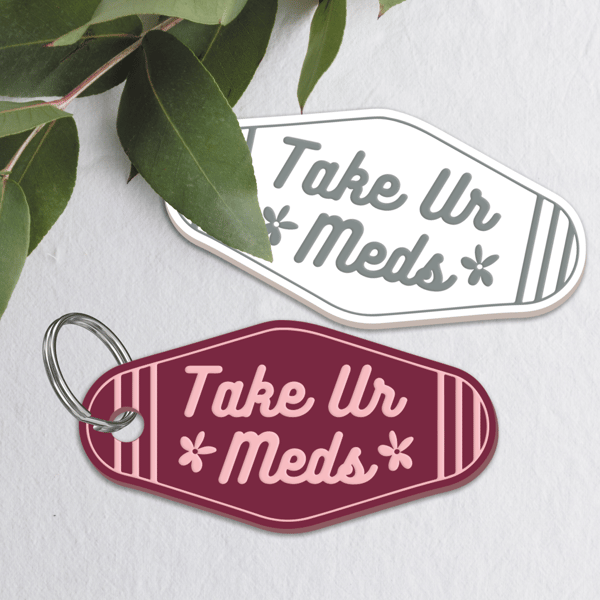 Take Your Meds - Flowers Keyring: Acrylic Motel-style Well-Being Keychain
