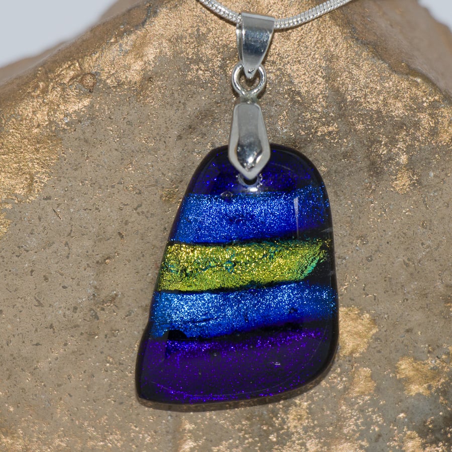 Dichroic Glass Pendant - Blue, Purple, Lime Green and Turquoise - 1235