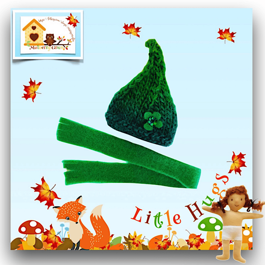 Reserved for Claire - Little Hugs Emerald Green Shaded Pixie Hat and Scarf Set