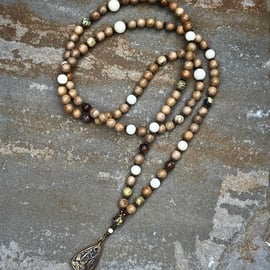 Matrix Turquoise and Phoebe Wood Mala Necklace