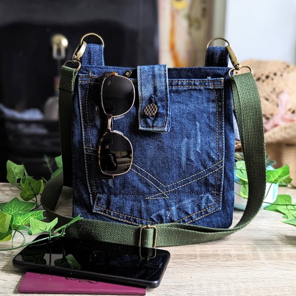 Denim Bag - Denim Jeans Mini Cross Body Crossover Bag perfectly imperfect