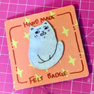 Handmade White Cat felt pin