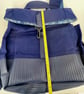 Handmade navy dry cotton oilskin and faux leather fold-over fully lined backpack - Image 7