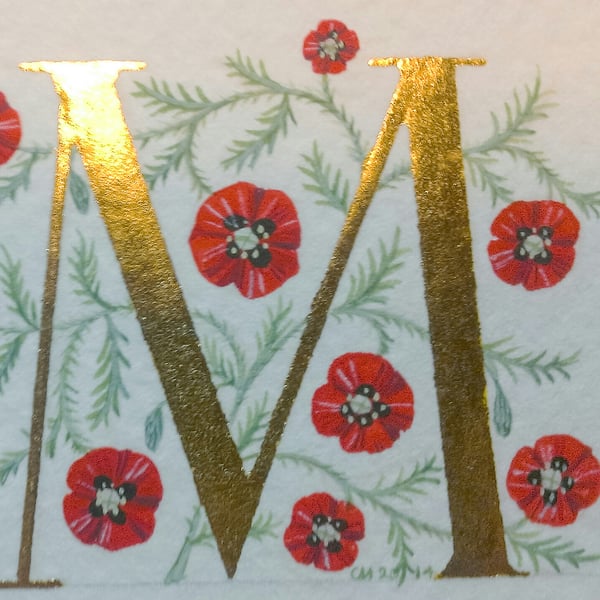 23c gold letter handpainted with Poppies handmade Birthday gift Flowers