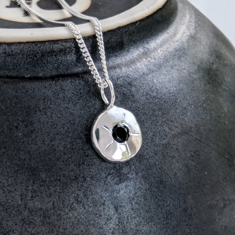 Sterling Silver Black Sapphire pendant, Handmade Urban GEMSTONE Jewellery