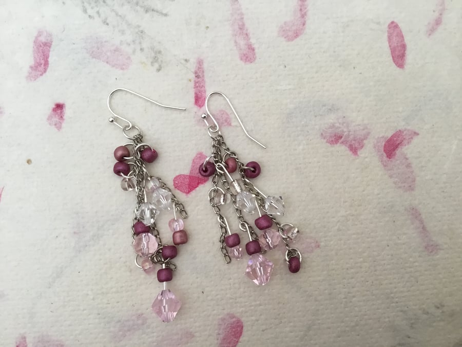 Pink crystal chandelier earrings
