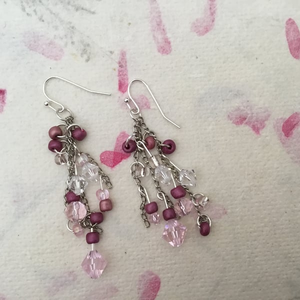 Pink crystal chandelier earrings