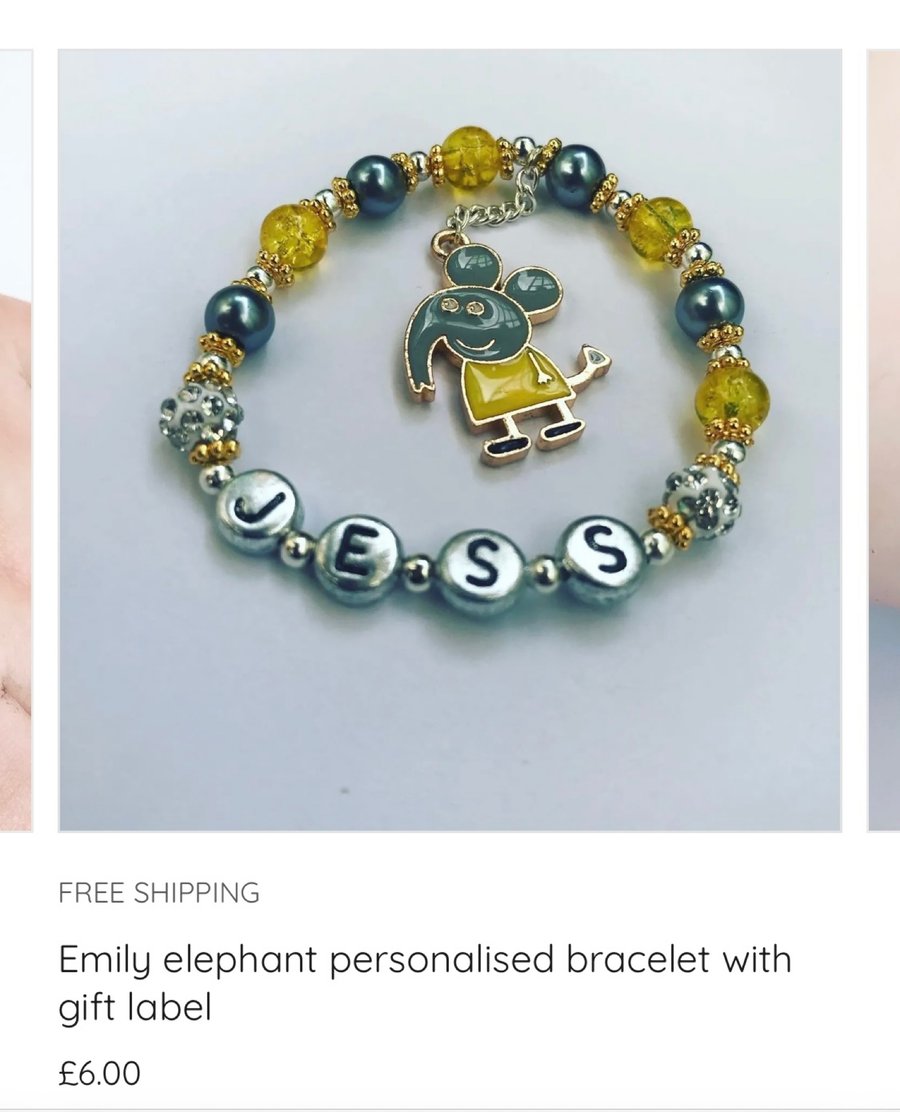 Emily elephant toddler shamballa stretch beaded personalised bracelet 