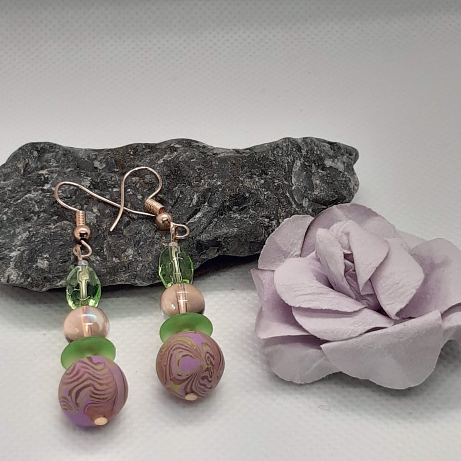 Pretty pink and sage green earrings