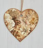 Decoupaged Wooden Hanging Heart 15cm (6”): Beige Flowers design
