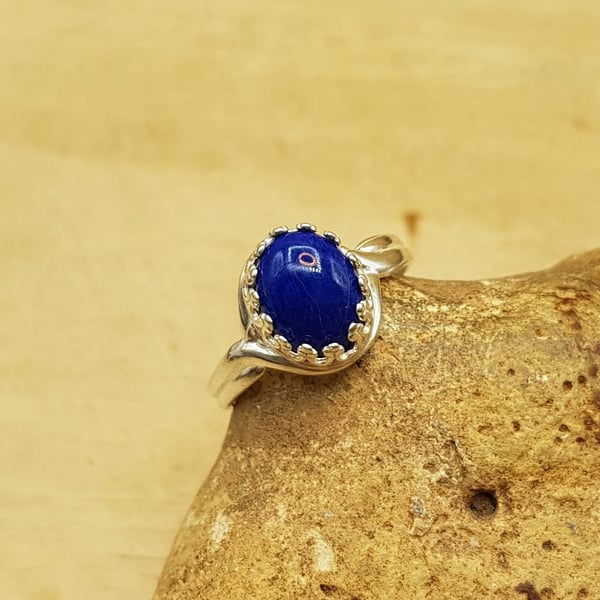 Lapis Lazuli Adjustable Ring. September birthstone. 10x8mm gemstone 