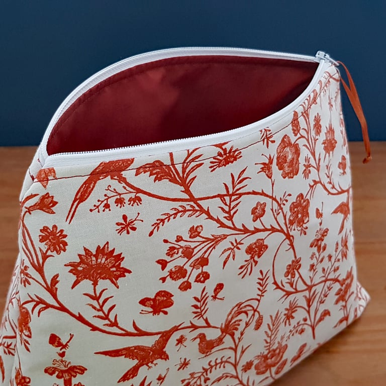Orange Bird Floral Multi Purpose Zipper Bag - Large Storage Pouch