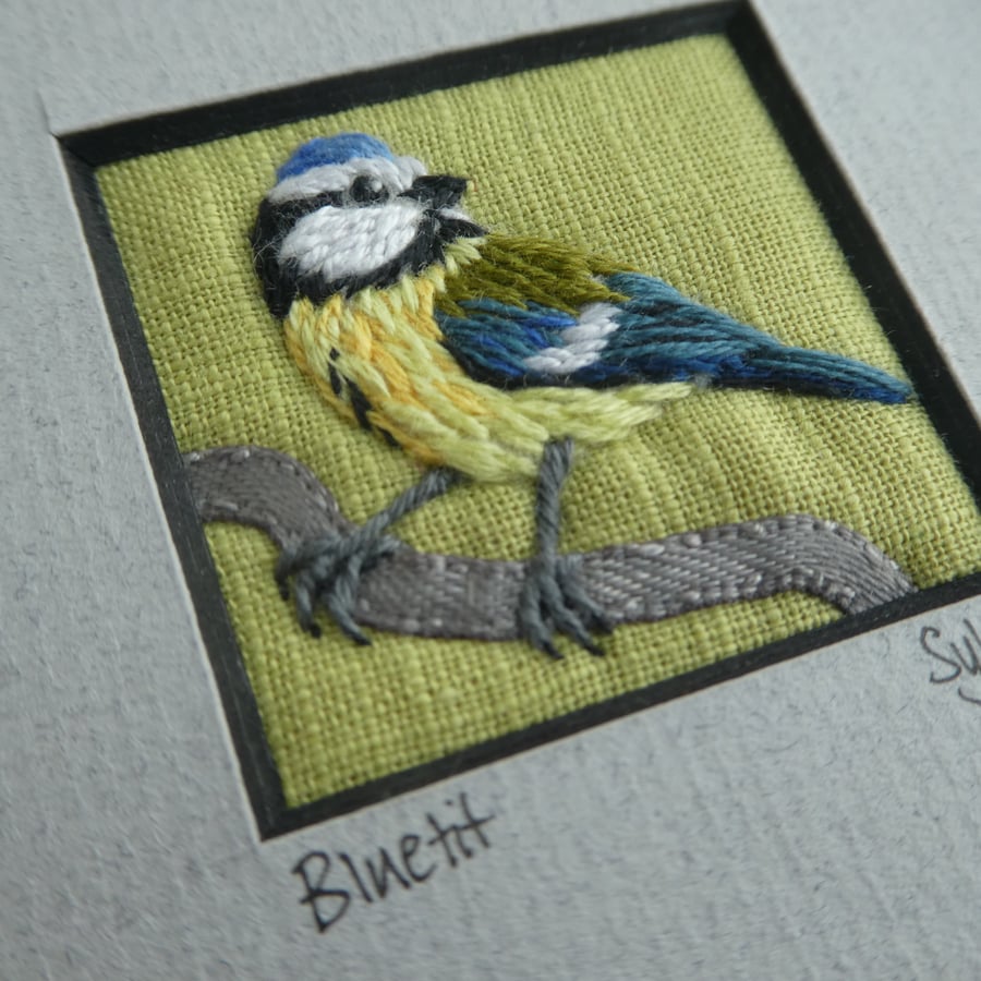 Bluetit - hand stitched textile picture