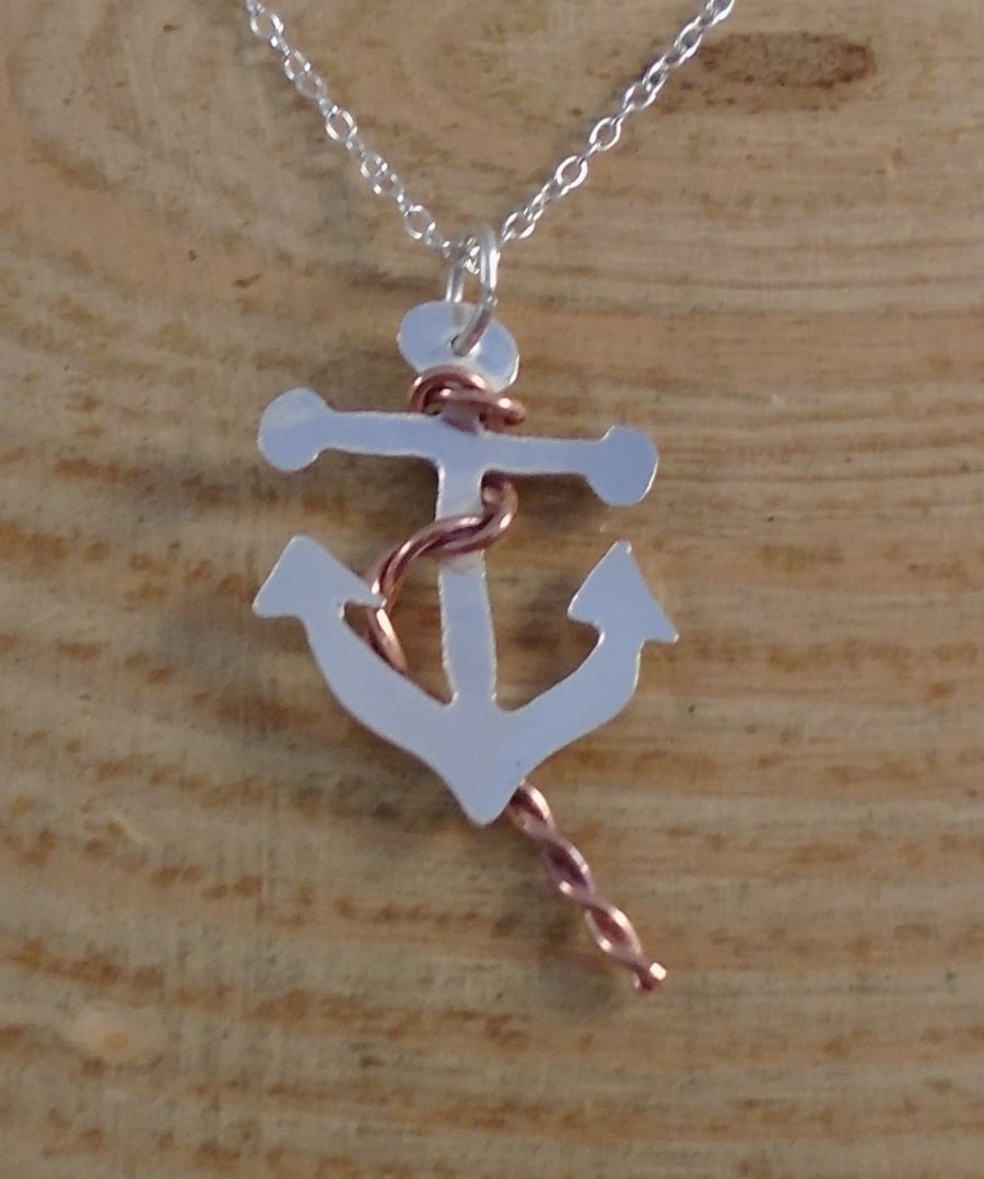 Sterling Silver and Copper Anchor Necklace