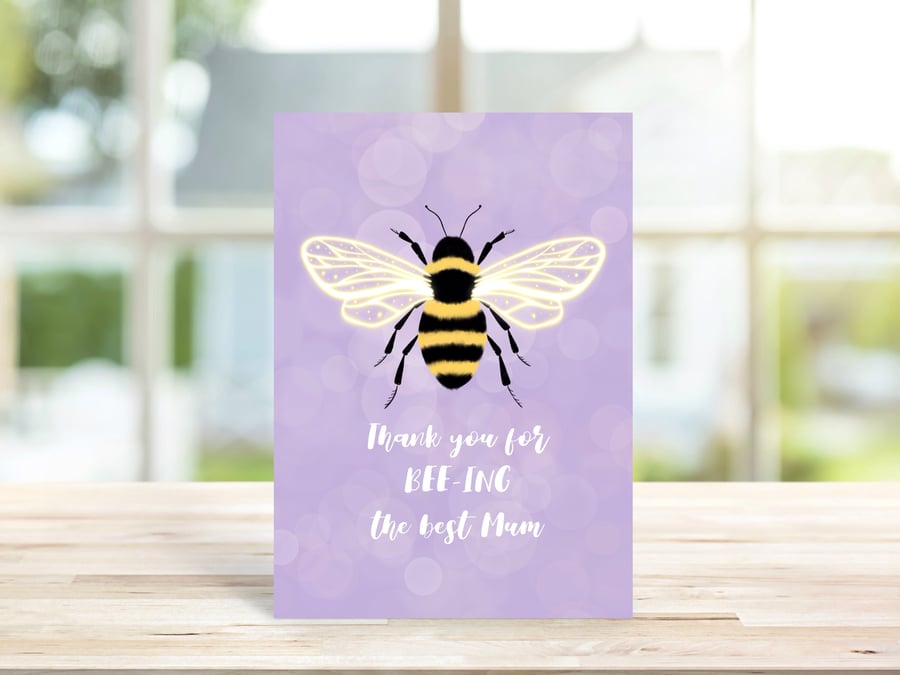 Bumble Bee Mum Birthday Card, Best Mum, Thank You Mum Card, Mother's Day Card.