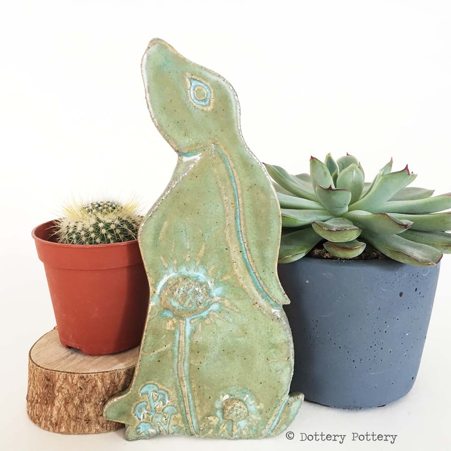 Ceramic Moon Gazing Hare Pottery Hare decoration natural clay rabbit