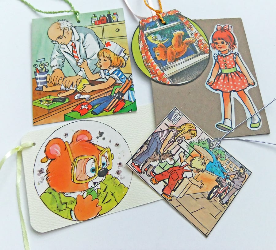 Set of five Gift Cards - Gift tags upcycled from Children's Books