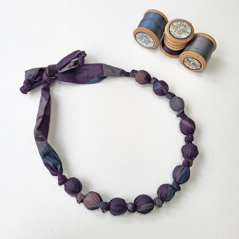 Purple, Grey, Dusky Pink & Blue Liberty Natures's Symmetry Print Fabric Necklace