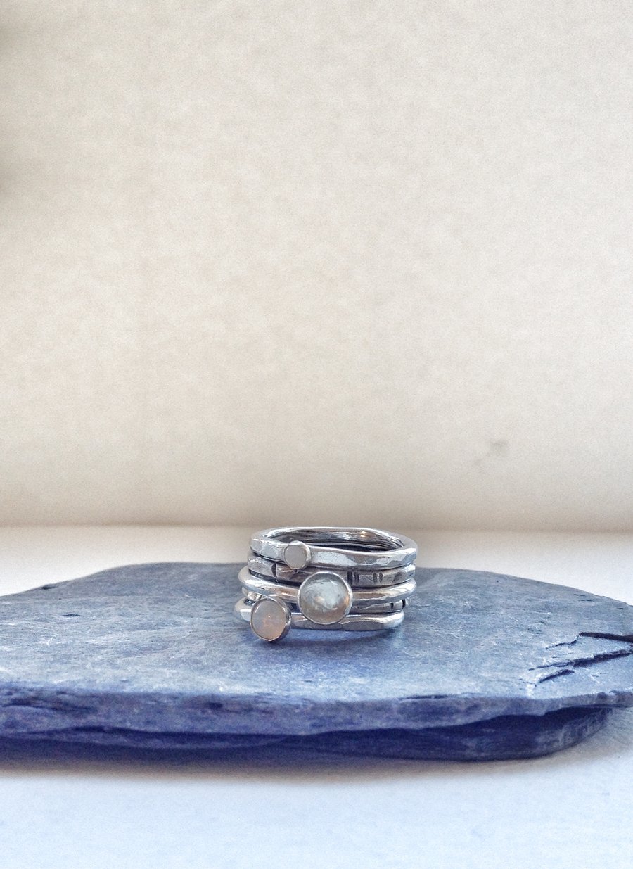 Stacking Rings - Silver Rings - Opal Ring