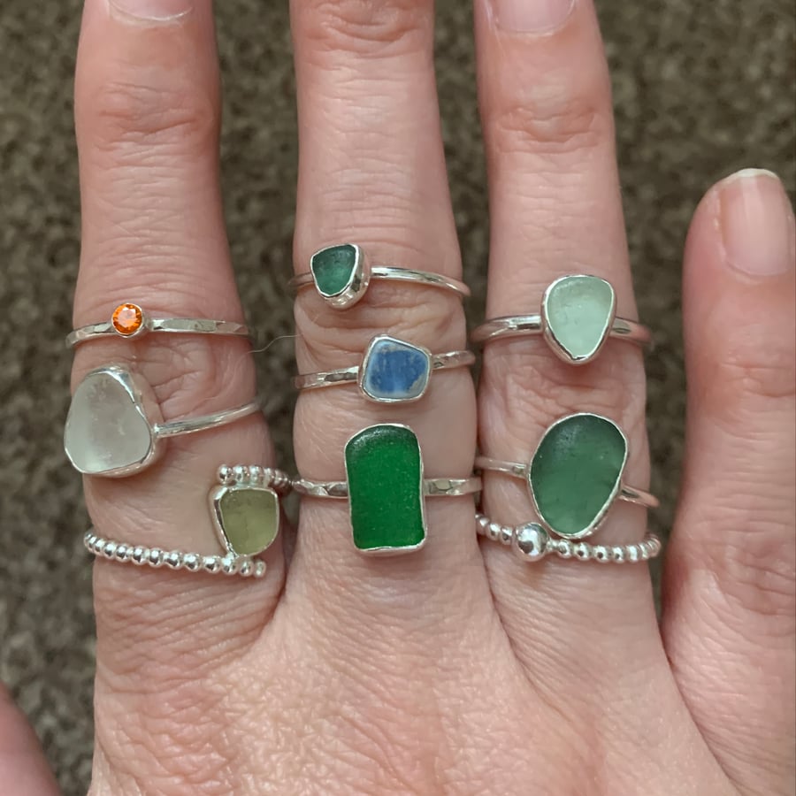 Custom Sea Glass Ring - Bright Green