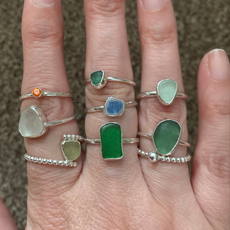 Custom Sea Glass Ring -Sea Foam Green