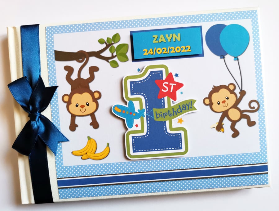 Monkeys first birthday guest book, cheeky monkey 1st birthday party book, gift