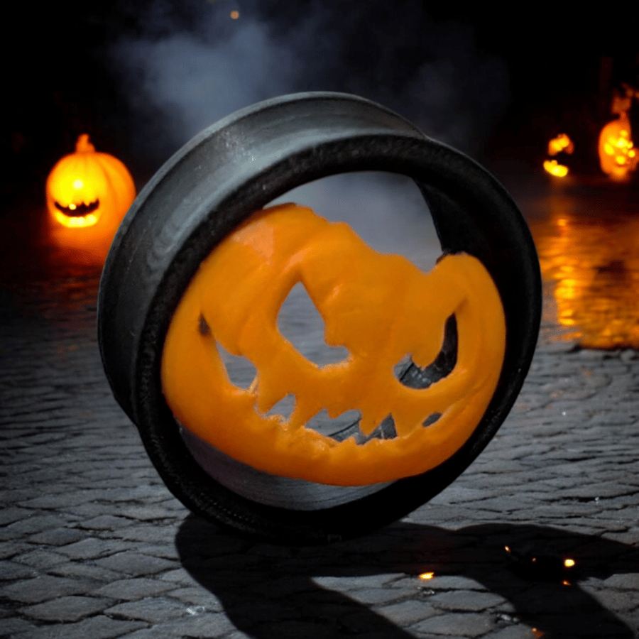 Halloween pumpkin ear tunnels, gauges, alternative fashion, gothic