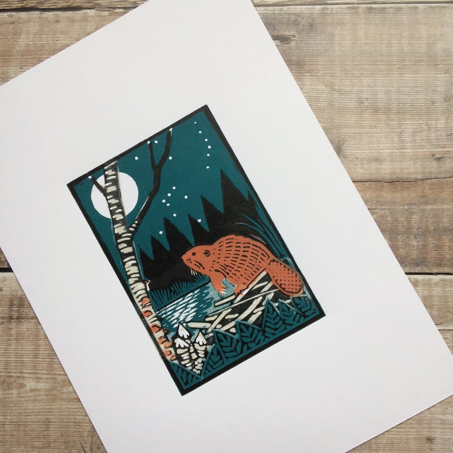 'Beaver Moon' Original Limited Edition Lino Print
