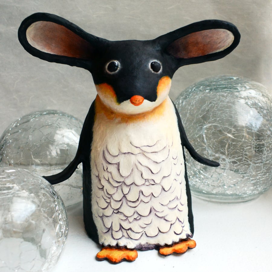 Penguin Rabbit - a quirky paper mache sculpture to brighten your winter!