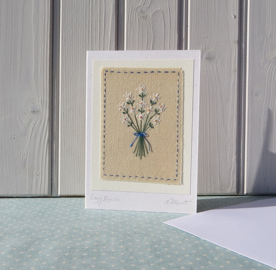 Lazy Daisies hand-stitched card