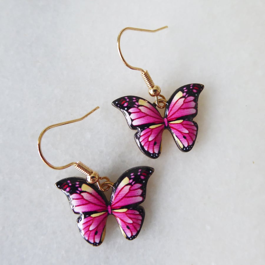 Pink Butterfly Earrings with KC Gold Ear Wires