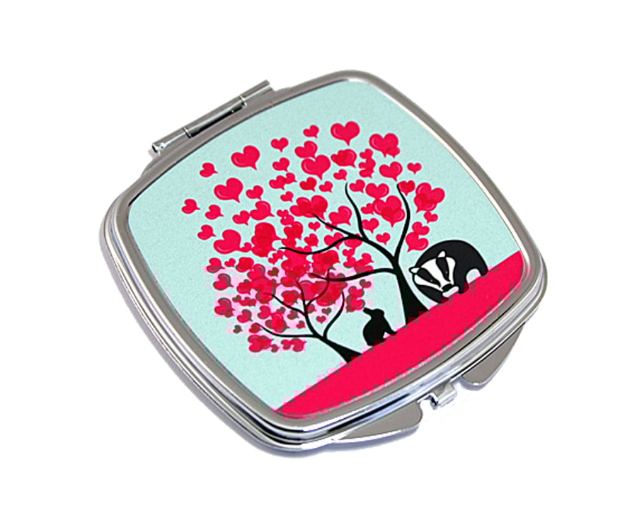 Compact Mirror for pocket or handbag, gift for badger lover. M15