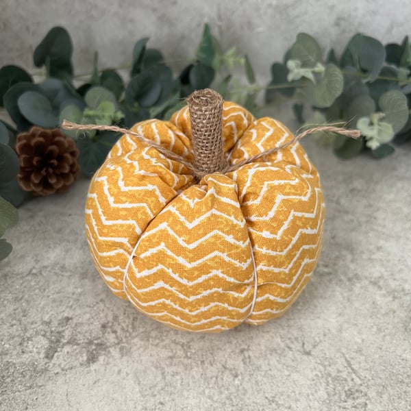 Fabric Pumpkin Decoration in Mustard Stripe, Autumn Decor, Halloween Rustic