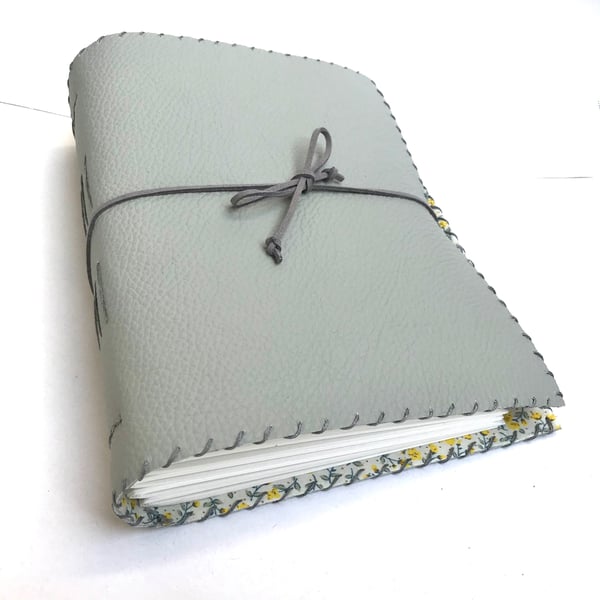 A5 Leather Handmade Art  Journal watercolour paper floral fabric lining 