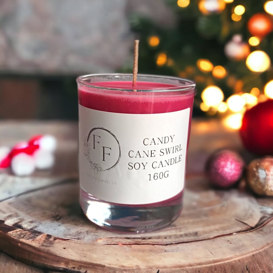 Candy Cane Mint Christmas Scented Candle Made With Soy Wax, Sugared Candy Home F