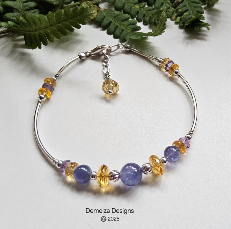 Desiger AA Tanzanite, Amatrine,  Citrine & Amethyst Sterling Silver Bracelet