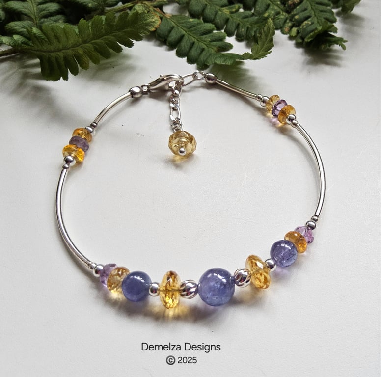 Desiger AA Tanzanite, Amatrine,  Citrine & Amethyst Sterling Silver Bracelet