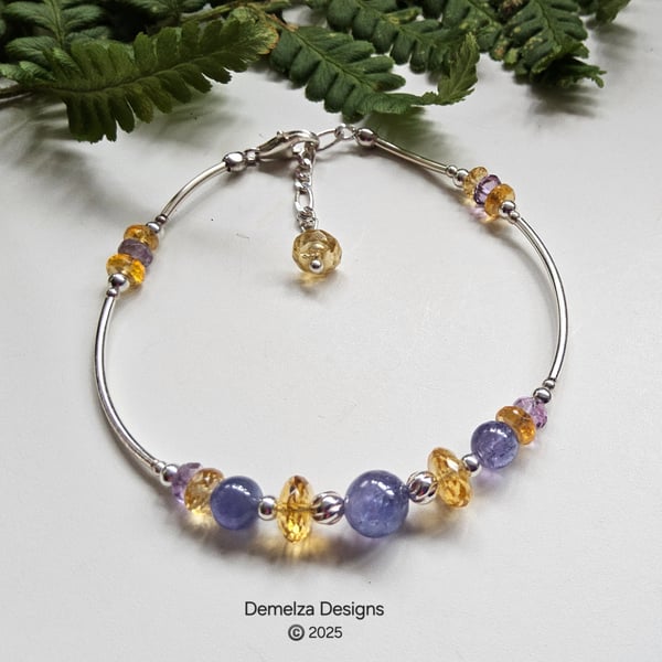 Desiger AA Tanzanite, Amatrine,  Citrine & Amethyst Sterling Silver Bracelet