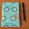 Cute Bicycles Notebook - A6, upcycled notebook with lined pages. 