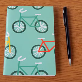 Cute Bicycles Notebook - A6, upcycled notebook with lined pages. 