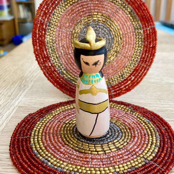 Cleopatra Handpainted Ancient Egypt Wooden Peg Doll