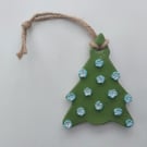 Christmas Tree With Diamante Blue Flowers Hanging Decoration
